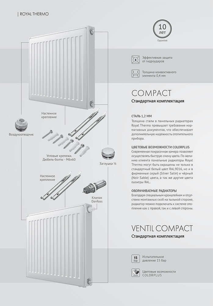 Стальной панельный радиатор Тип 11 Royal Thermo VENTIL COMPACT 11-500-1400