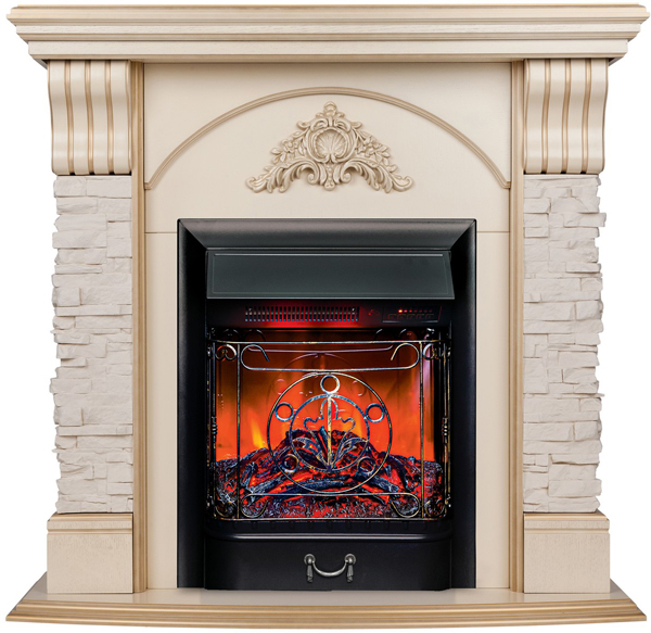 Электрокамин с классическим очагом 2D Real-Flame ATHENA STD WT-619G с очагом MAJESTIC LUX BL RC