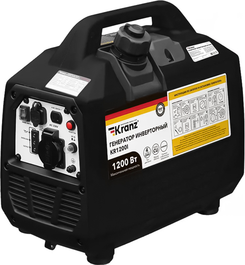 Бензиновый генератор KRANZ KR1200I, 1,2кВт, 230В, 2л