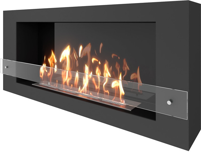 Настенный биокамин SteelHeat WALL LONG 1200 черный Стекло + Стемалит
