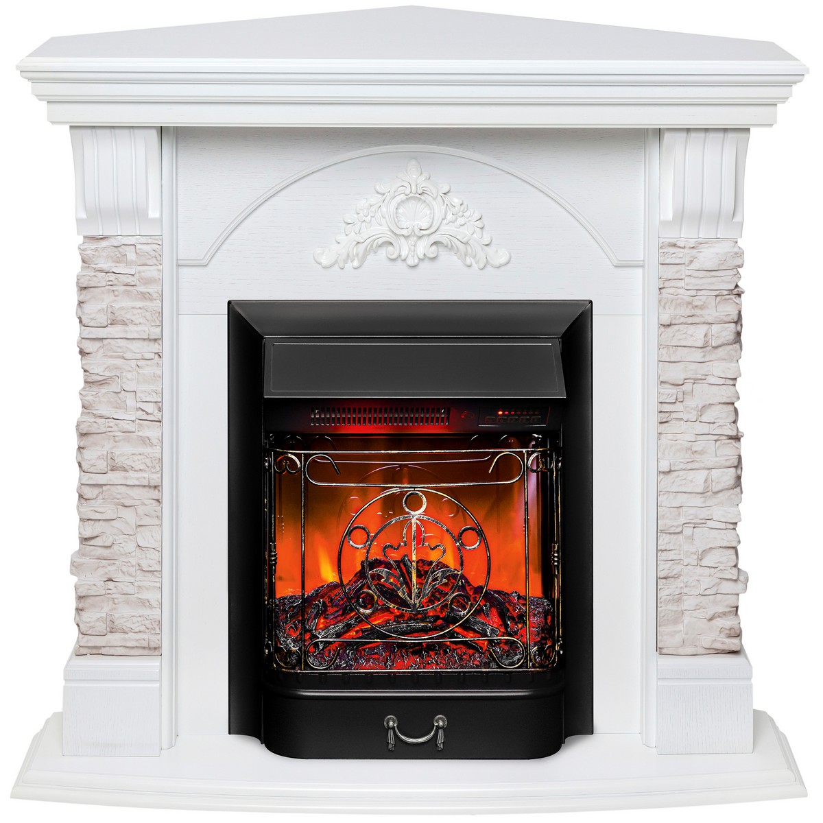 Угловой электрокамин Real-Flame ATHENA CORNER STD/25,5 WT-511 с очагом MAJESTIC LUX RC