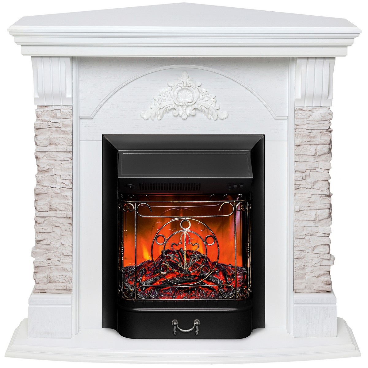 Угловой электрокамин Real-Flame ATHENA CORNER STD/25,5 WT-511 с очагом MAJESTIC LUX
