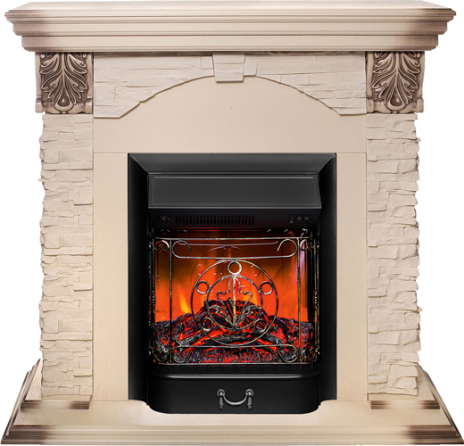 Пристенный электрокамин Real-Flame DUBLIN LUX STD WT-615 с очагом MAJESTIC LUX