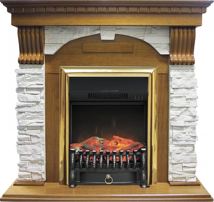 Электрокамин с классическим очагом 2D Royal Flame Dublin арочный сланец белый с очагом Fobos (Дуб)
