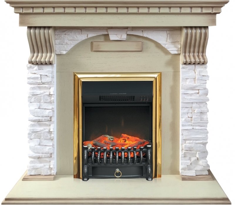 Электрокамин с классическим очагом 2D Royal Flame Dublin арочный сланец крем с очагом Fobos (Слоновая кость)