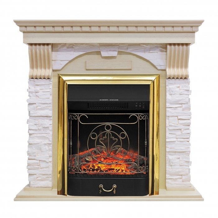 Электрокамин с классическим очагом 2D Royal Flame Dublin арочный сланец крем с очагом Majestic (Слоновая кость)