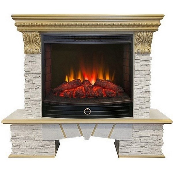 Электрокамин с широким очагом 2D Real-Flame Rockland LUX 25/25,5 WT-619G с очагом Evrika 25,5 LED