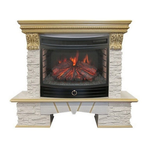 Электрокамин с широким очагом 2D Real-Flame Rockland LUX 25/25,5 WT-619G с очагом Firefield 25 S IR