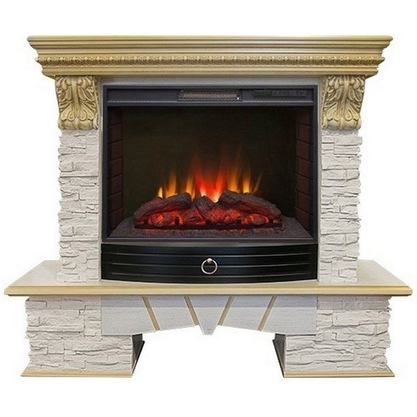 Электрокамин с широким очагом 2D Real-Flame Rockland LUX 25/25,5 WT-619G с очагом Sparta 25,5 LED