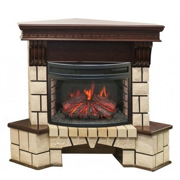 Электрокамин с широким очагом 2D Real-Flame Stone Corner 25/25,5 AO-217 с очагом Firefield 25 S IR