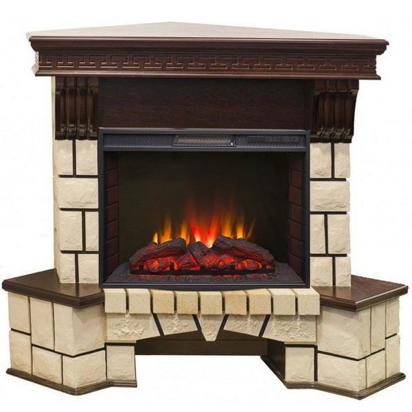 Электрокамин с широким очагом 2D Real-Flame Stone Corner 25/25,5 AO-217 с очагом Sparta 25,5 LED