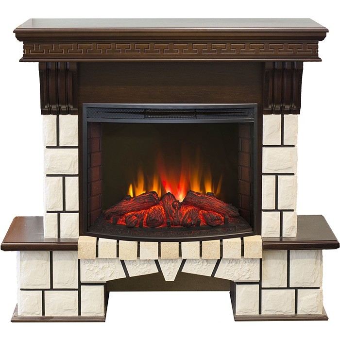 Электрокамин с широким очагом 2D Real-Flame Stone 25/25,5 AO-217 с очагом Evrika 25,5 LED