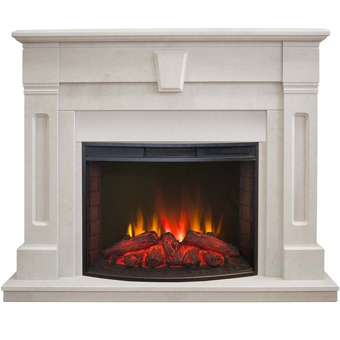 Стильный электрокамин со звуковым эффектом Real-Flame Kellie 25,5/26 WT с очагом Evrika 25,5 LED