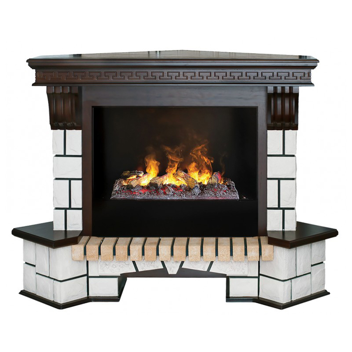 Электрокамин с широким очагом 3D Real-Flame Stone Corner 26/HL AO-217 с очагом 3D CASSETTE 630 Black Panel