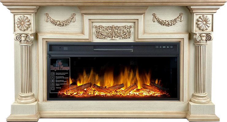 Линейный электрокамин Royal Flame London (слоновая кость с патиной) с очагом Vision 42 LOG LED