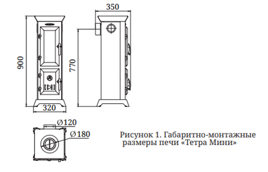 Дровяная печь TMF ПО Статика Тетра Мини, черная бронза