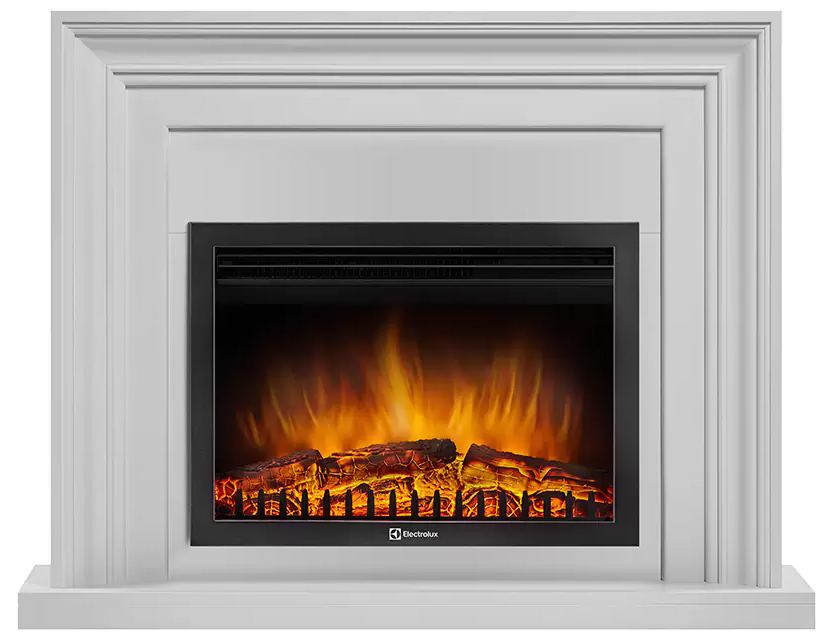 Электрокамин с широким очагом 2D Electrolux EFP/P-2520LS с порталом Firelight Stretto 25 белый