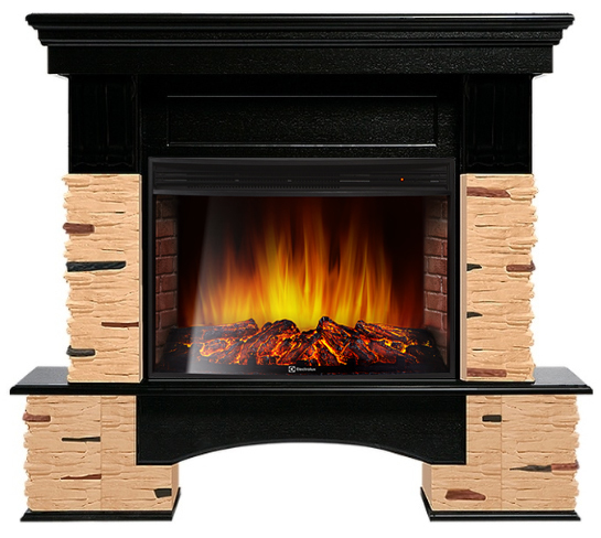 Электрокамин с широким очагом 2D Electrolux EFP/P-3320RLS с порталом Firelight Pietra Nuovo 30 камень сланец натуральный, шпон темный дуб