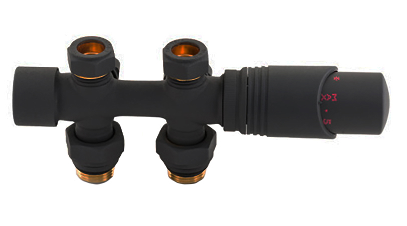 Двухтрубный узел нижнего подключения Delta DUO М30х1,5 RAL 9005 (Черный мат)