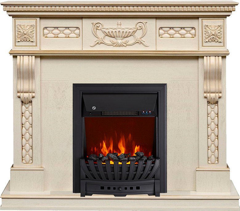 Электрокамин с классическим очагом 2D Royal Flame Corsica (cлоновая кость с патиной) c очагом Aspen Black