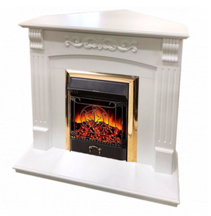 Электрокамин с классическим очагом 2D Royal Flame Sorrento угл. (Белый) c очагом Majestic FX Brass
