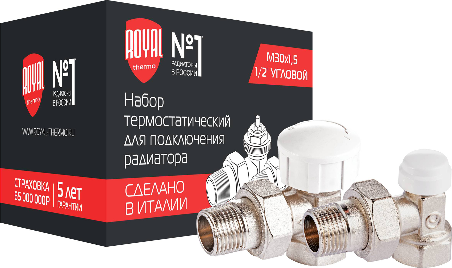 Набор термостатический Royal Thermo угловой М30х1,5 1/2" (никель)