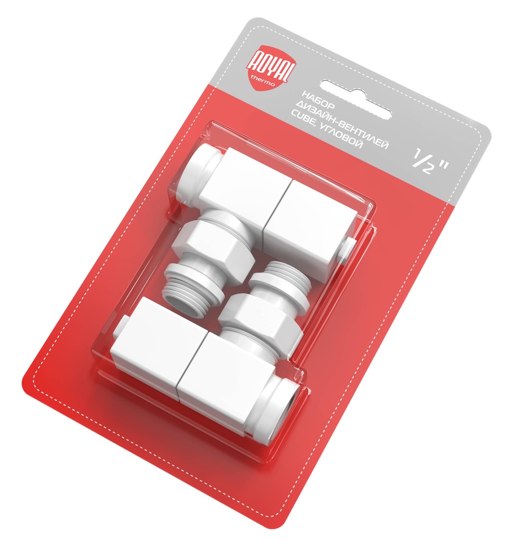 Набор вентелей Royal Thermo CUBE, УГЛОВОЙ, (2 шт) белый