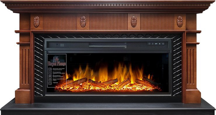 Линейный электрокамин Royal Flame Carlyle (орех с черным) с очагом Vision 42 LOG LED