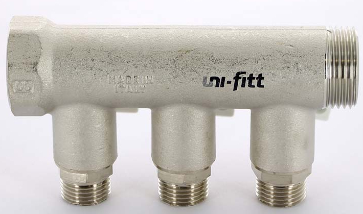 Коллектор Uni-fitt НВ 1x3 вых 1/2 40 мм с кранами, никелированный