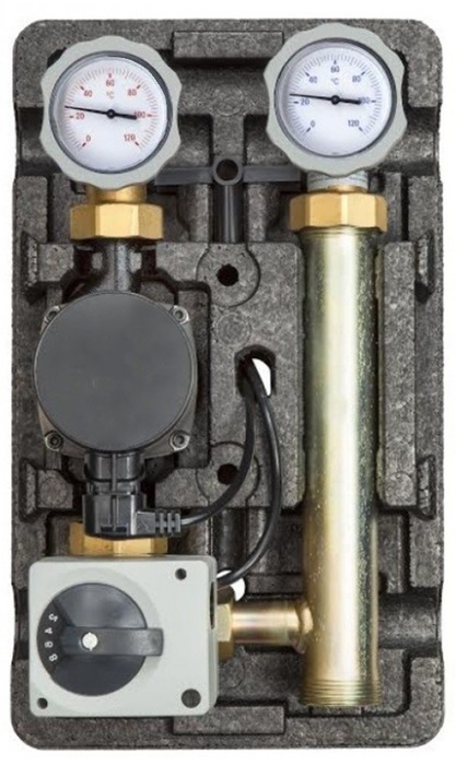 Насосная группа Meibes MK со смесителем 1 с насосом Grundfos UPM3 Hybrid 25-70, с сервоприводом 220В, подача слева