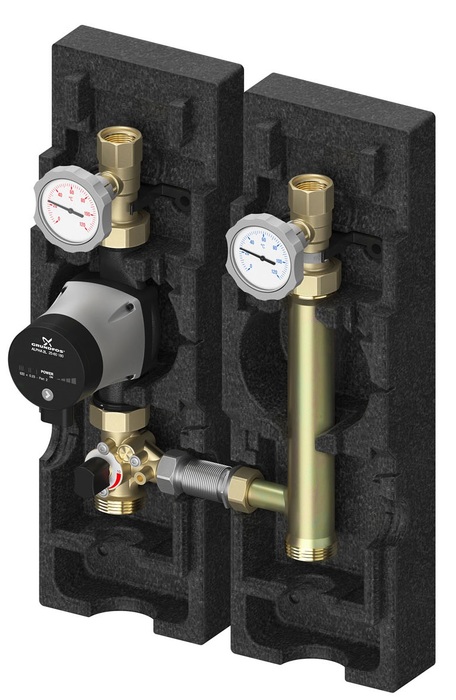 Насосная группа Meibes V-MK 1 с насосом Grundfos UPM3 Hybrid 25-70, со смесителем, подающая линия слева