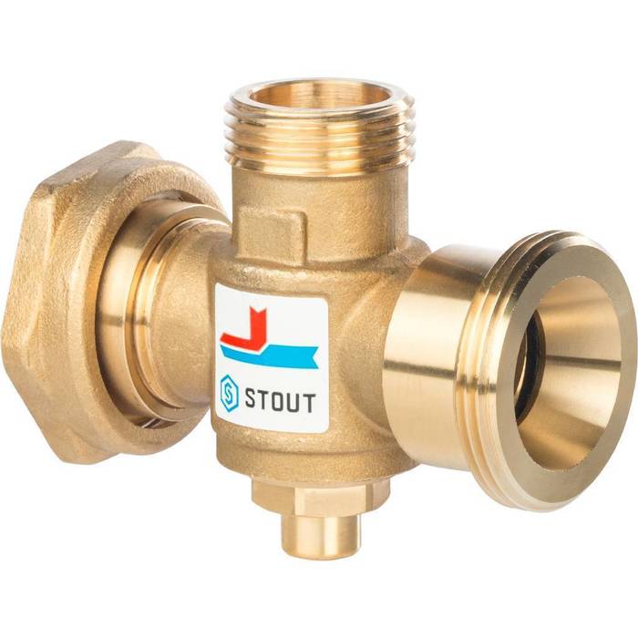 Смесительный клапан STOUT G 1 1/2M-G 1 1/2F-G 1 M 60°С