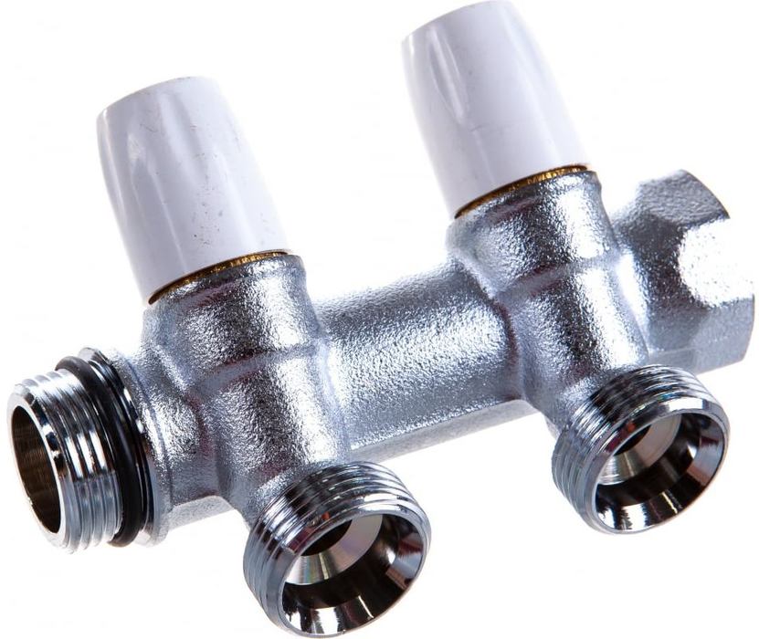 Коллектор распределительный TIEMME 3/ 4"x3/4 на 2 выхода, никель, с наружной резьбой