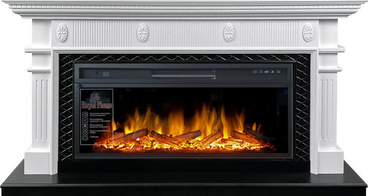 Линейный электрокамин Royal Flame Carlyle (белый с черным) с очагом Vision 42 LOG LED