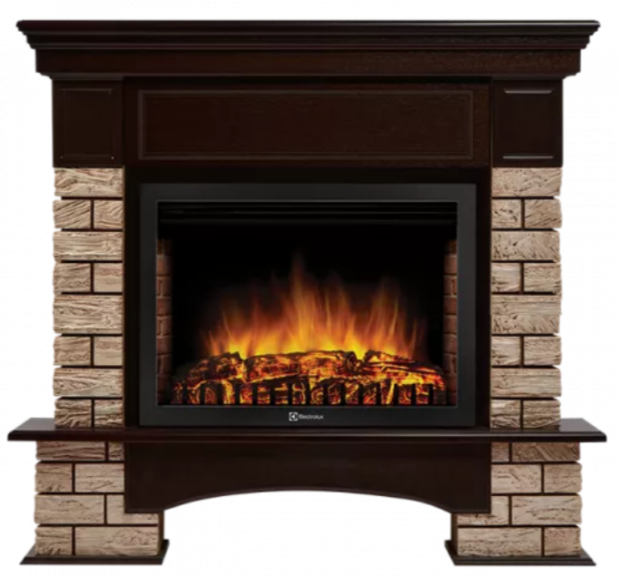 Электрокамин с широким очагом 2D Electrolux EFP/P-2520LS с порталом Firelight Forte Wood 25 камень тем., шпон венге