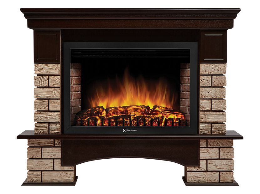 Электрокамин с широким очагом 2D Electrolux EFP/P-3020LS с порталом Firelight Forte Wood 30 камень тем., шпон венге
