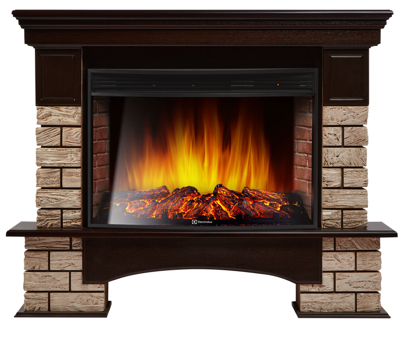 Электрокамин с широким очагом 2D Electrolux EFP/P-3320RLS с порталом Firelight Forte Wood 30 камень тем., шпон венге