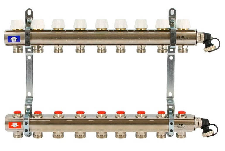 Для отопления Uni-fitt 1" х 9 вых 3/4" с вентилями(441I4309)