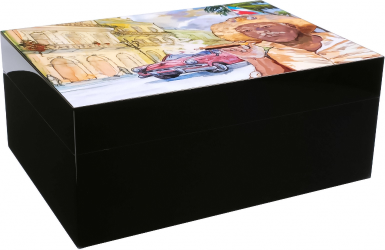 Настольный хьюмидор Gentili Havana Street на 50 сигар, Черный лак SV50-Black-Havana-Street