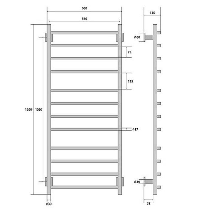 Электрический полотенцесушитель лесенка Energy Grand 1200x600 для ванной