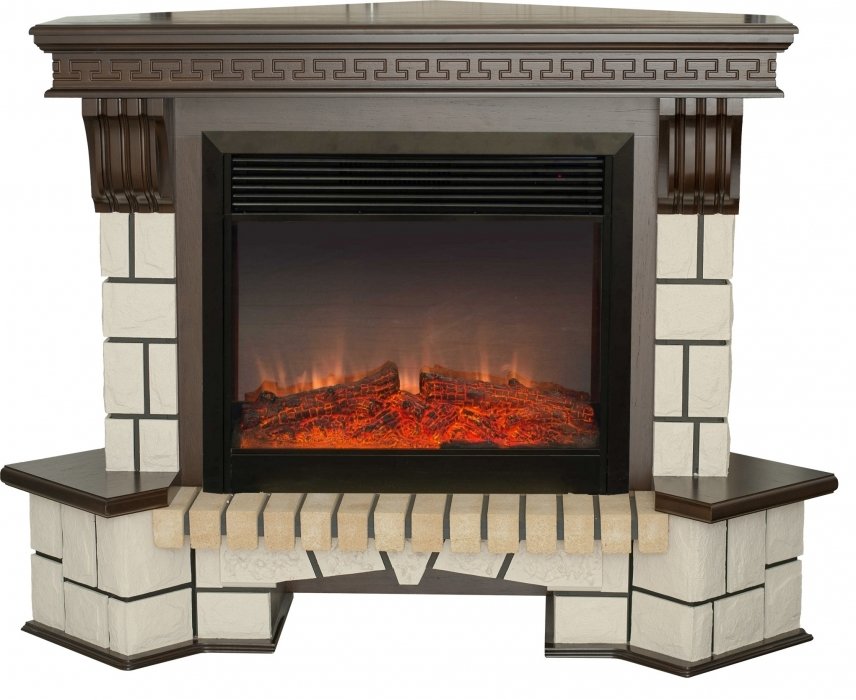Электрокамин с широким очагом 2D Real-Flame Stone Corner 26 AO-217 с очагом MOONBLAZE DELUXE BL