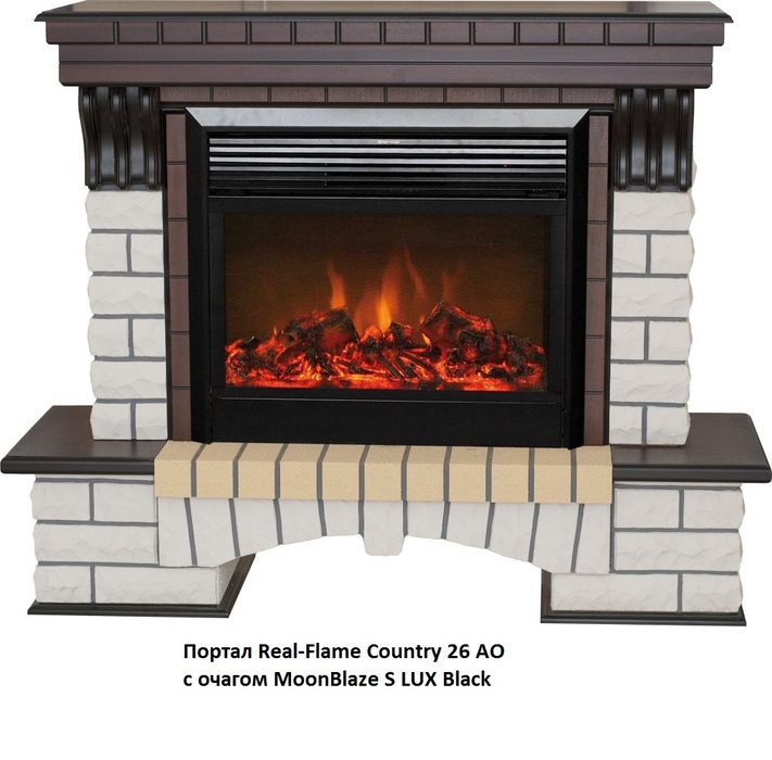 Электрокамин с широким очагом 2D Real-Flame Country 26 АО-215 + MOONBLAZE DELUXE BL