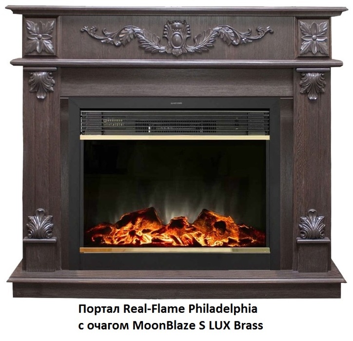Электрокамин с широким очагом 2D Real-Flame Philadelphia 25,5/26 DN-F817 с очагом MOONBLAZE DELUXE BL