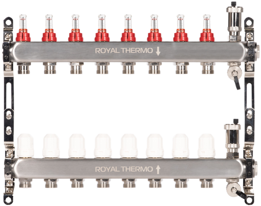 Для отопления Royal Thermo 1" ВР-3/4" НР, 8 выходов с расходомерами, нерж. (RTO 52.208)