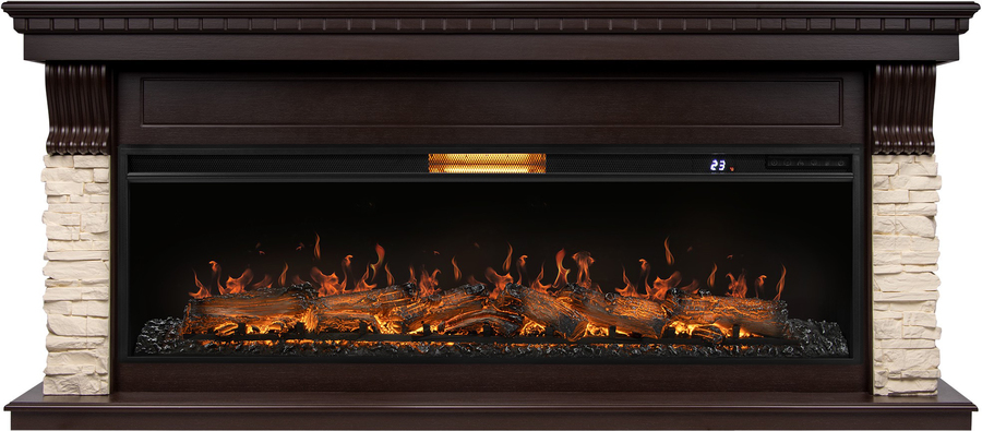 Линейный электрокамин Royal Thermo Aurora RTFP/P-AR60LS, портал Michigan 60, камень молочный, шпон темный дуб