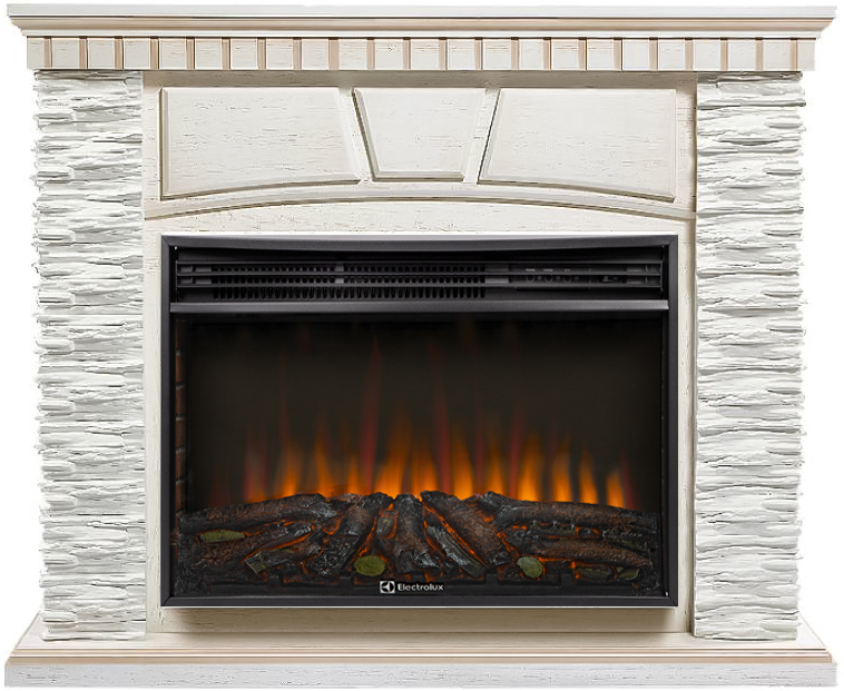 Электрокамин с широким очагом 2D Electrolux EFP/P-3020LS N с порталом Firelight Porto 30 камень белый, шпон беленый дуб