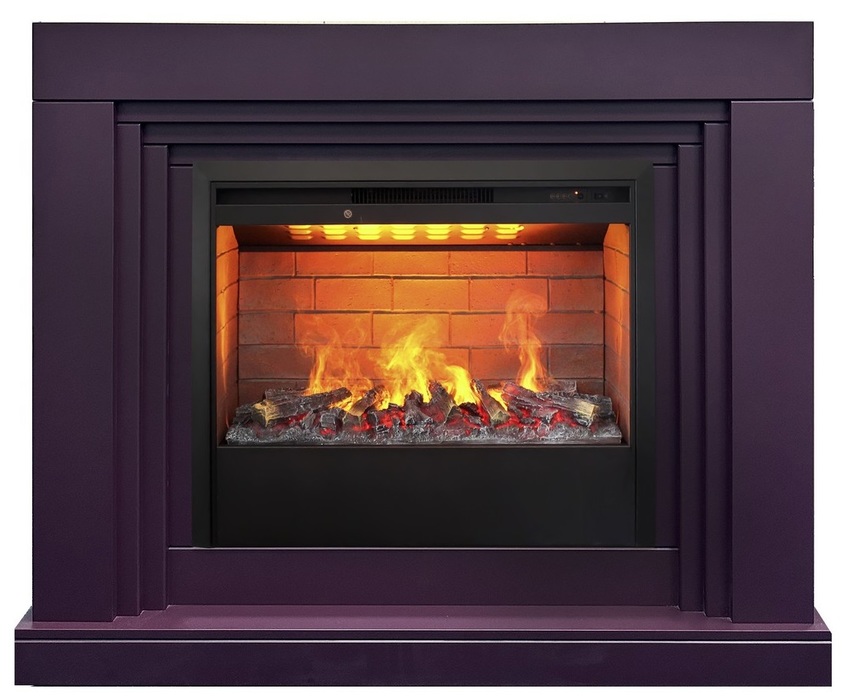 Электрокамин с широким очагом 3D Real-Flame STANLEY 26 PLUM с очагом 3D Helios 26