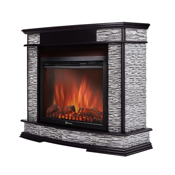 Электрокамин с широким очагом 2D Electrolux EFP/P-3020LS с порталом Firelight Scala 30 сланец скалистый серый, шпон венге