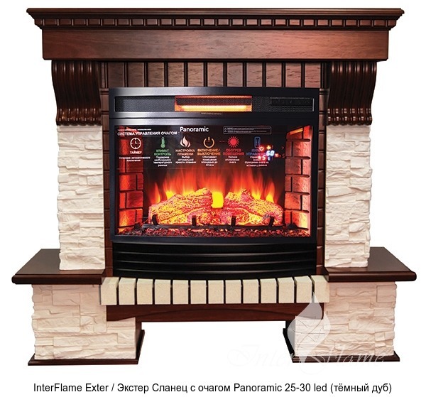 Каменный камин (портал+очаг) InterFlame Exter / Экстер Сланец с очагом Panoramic 25-30 led