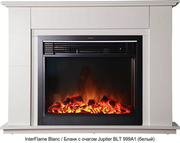 Деревянный камин (портал+очаг) InterFlame Blanc / Бланк с очагом Jupiter FX M Brass/Black